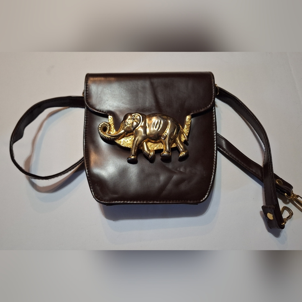 Vintage Oxblood Brass Elephant Crossbody Flawed